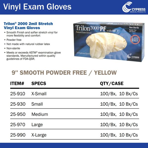 Trilon 2000 PF with MC3 Stretch Vinyl Standard Cuff Length Exam Glove Online now - Image 3