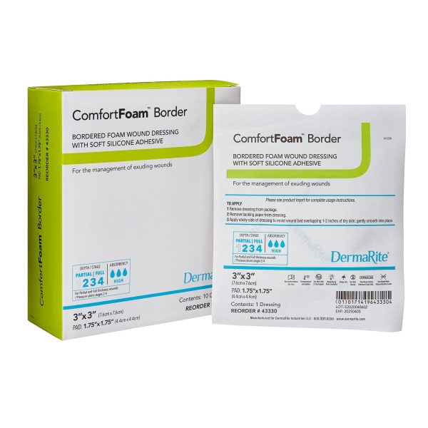 DermaRite ComfortFoam Border Lite Thin Self-Adherent Soft Silicone Foam Dressing with Border For Discount